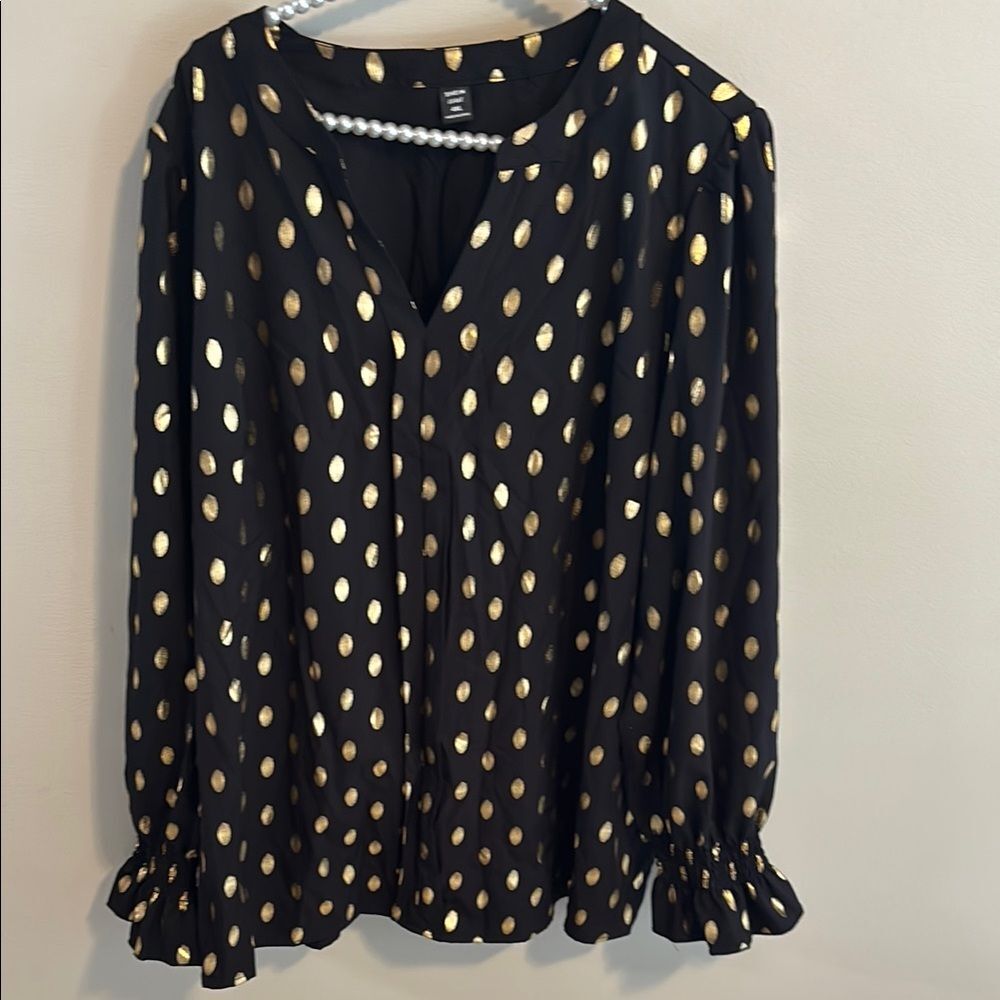 SHEIN Black and gold Ruffled Long Sleeve Blouse size 4xl
